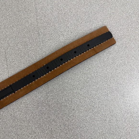 Cabi Leather Belt Womens Medium Gold Buckle Boho Classic Striped Stitched 1.5" - Picture 5 of 8